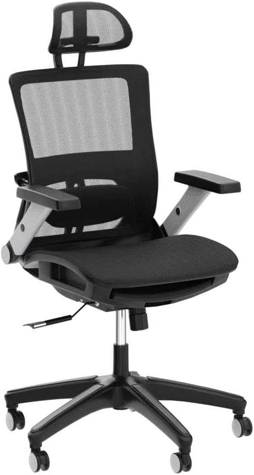 COLAMY Ergonomic Mesh Office Chair with Footrest, High Back Computer Executive Desk Chair with Headrest and 4D Flip-up Armrests, Adjustable Tilt Lock and Lumbar Support-Black