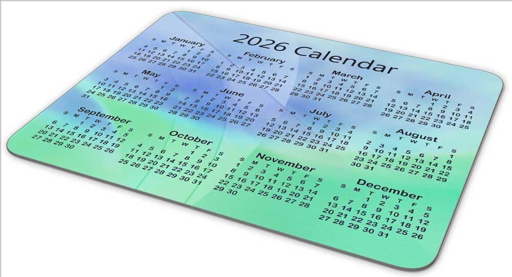 Calendar Mouse Pad, 2026 Geometric Calendar Horizontal Edition Gaming Mouse Mat with Custom Design, Non-Slip Rubber Base MousePads for Office Home Laptop Travel, 9.5"x7.9"x0.12" Inch