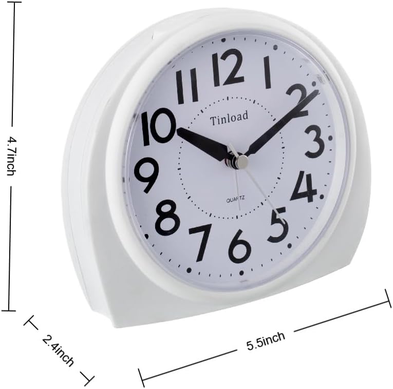 5.5" Large Analog Alarm Clock Silent Non Ticking, Gentle Wake, Beep Sounds, Increasing Volume, Battery Operated Snooze and Manual Light, Easy Set,White(Best for Elder)