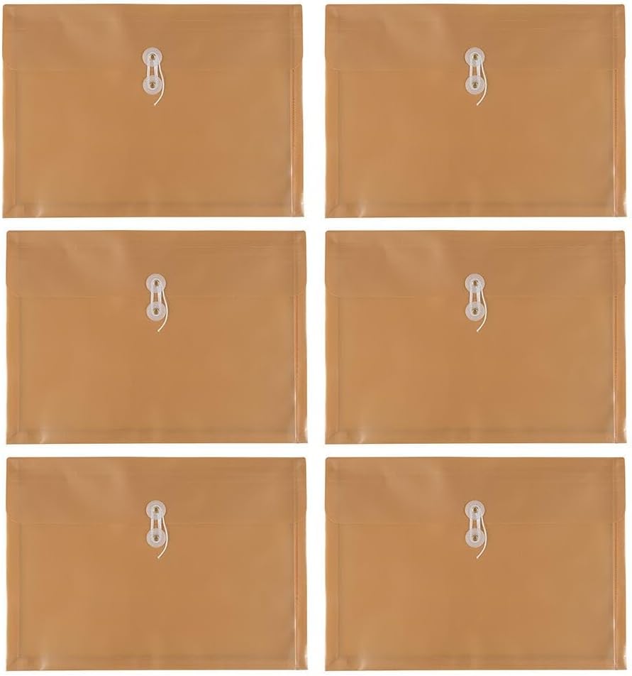 JAM PAPER Plastic Envelopes with Button & String Tie Closure - Legal Booklet - 9 3/4 x 14 1/2 - Gold - 3/Pack
