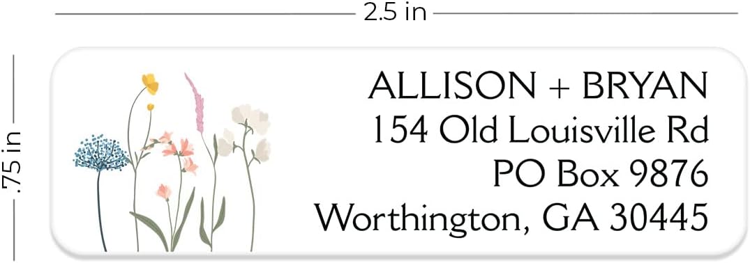 Clear Wildflower Rolled Address Labels / 500 Personalized Return Address Labels/Designer Address Stickers in Elegant Plastic Dispenser