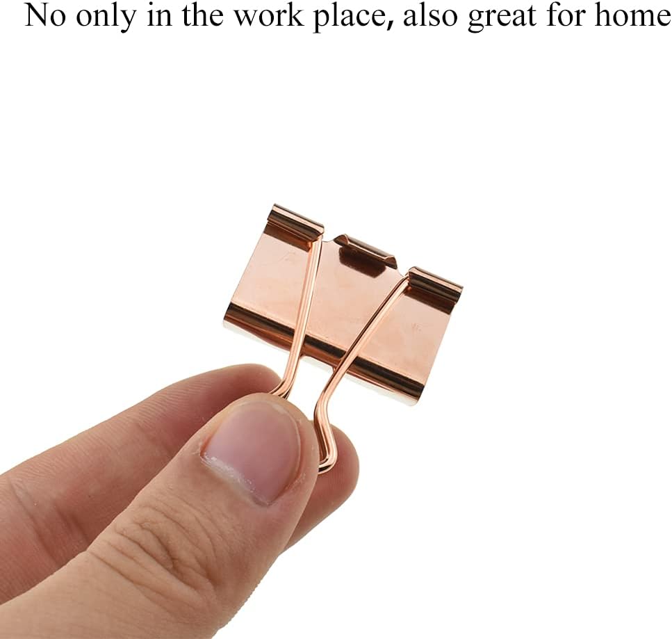 HAHIYO Binder Clips Paper Clamp Spring Steel Sturdy Medium 1.26 inch Width 0.39 Inch Capacity No Sharp Edges Heavy Duty Tight Grip Reusable Rose Gold Metal Bright Finish for Home Office School 13 Pack