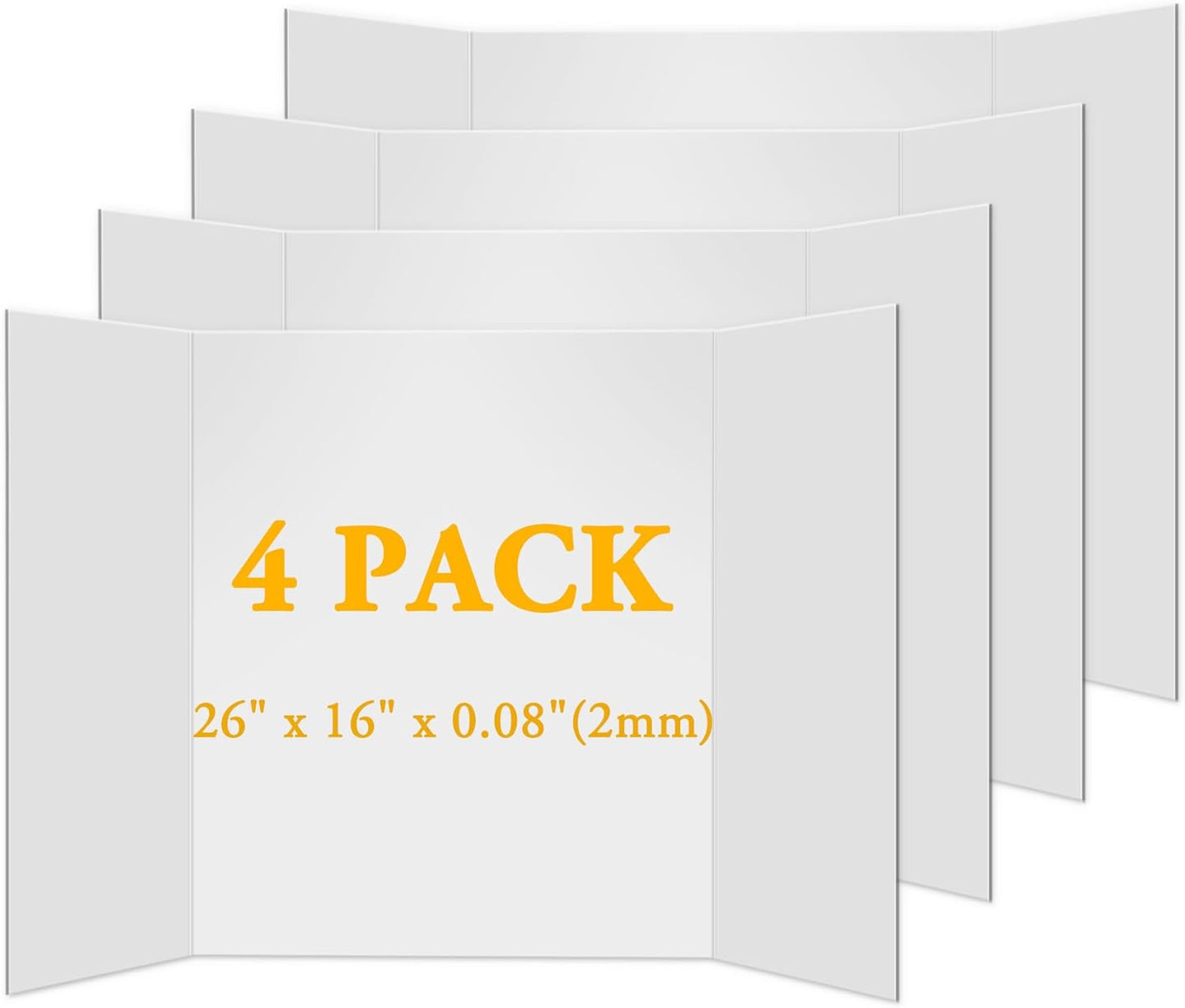 4Pcs Medium Trifold Poster Board, 26 x 16 Inches White Tri Fold Poster Boards Corrugated Presentation Cardboards for Science Fair, School Projects, Exhibitions, and Business Presentations