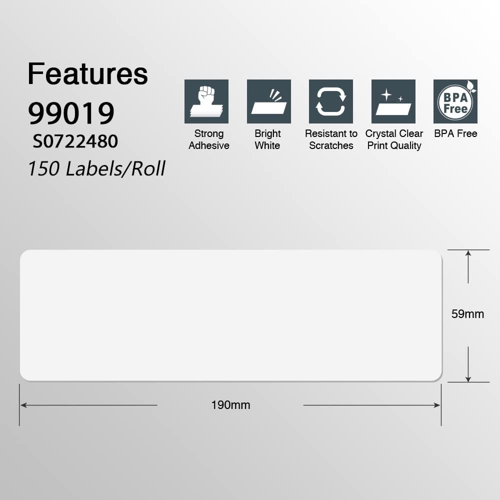 BETCKEY Colored Labels Compatible with Dymo 99019 (2-5/16" x 7-1/2") for Files, Folder, Binders, Compatible for Dymo LabelWriter Thermal 450, 4XL & Zebra Printers [6 Rolls, 900 Labels, Light Blue]