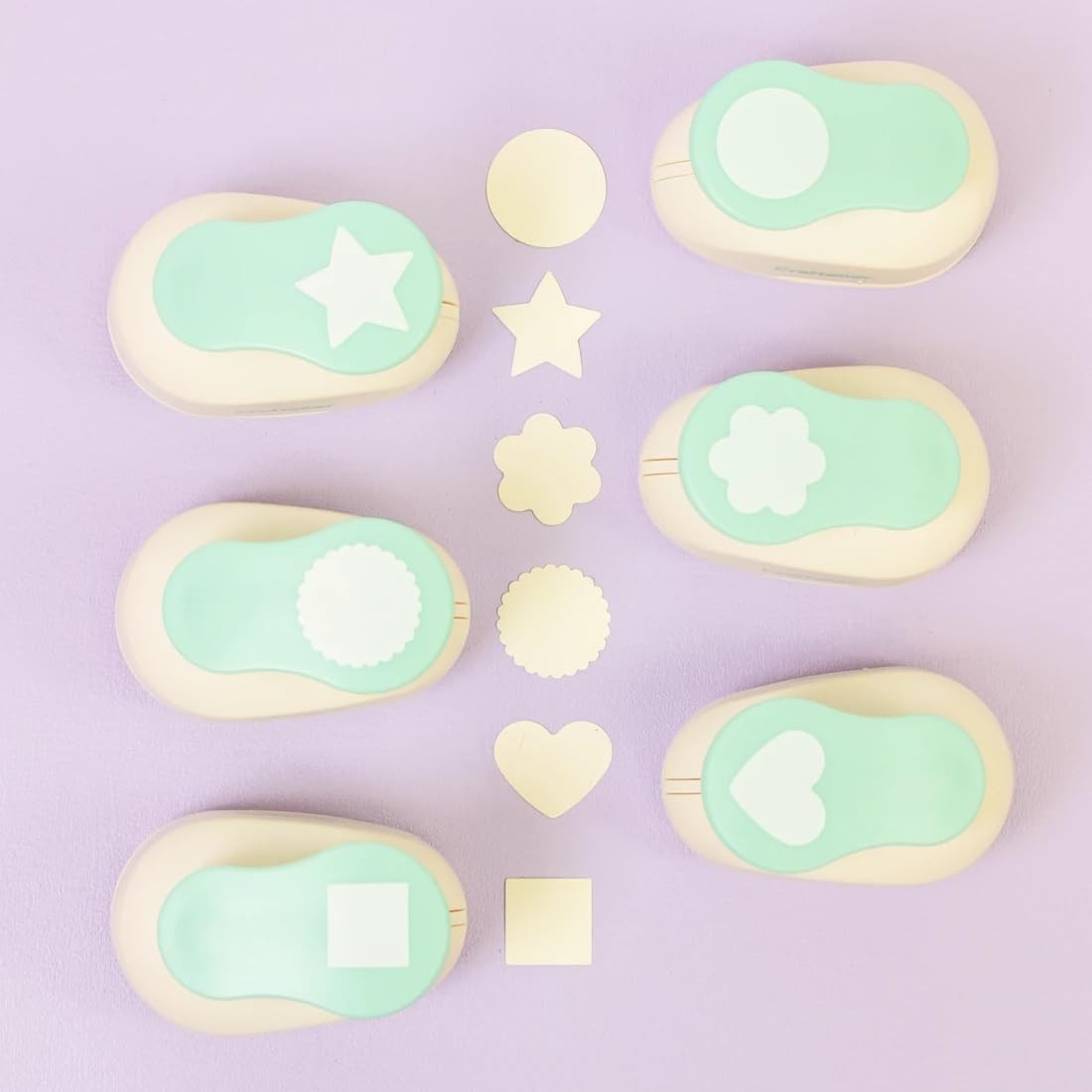 Craftelier - 1 inch Hole Punch Set of 6 for Paper Crafts + 10 Cardstock Colored Paper | Circle, Star, Heart, Scalloped Circle, Square & Flower | Punch Sets for Scrapbooking & Cardstock.