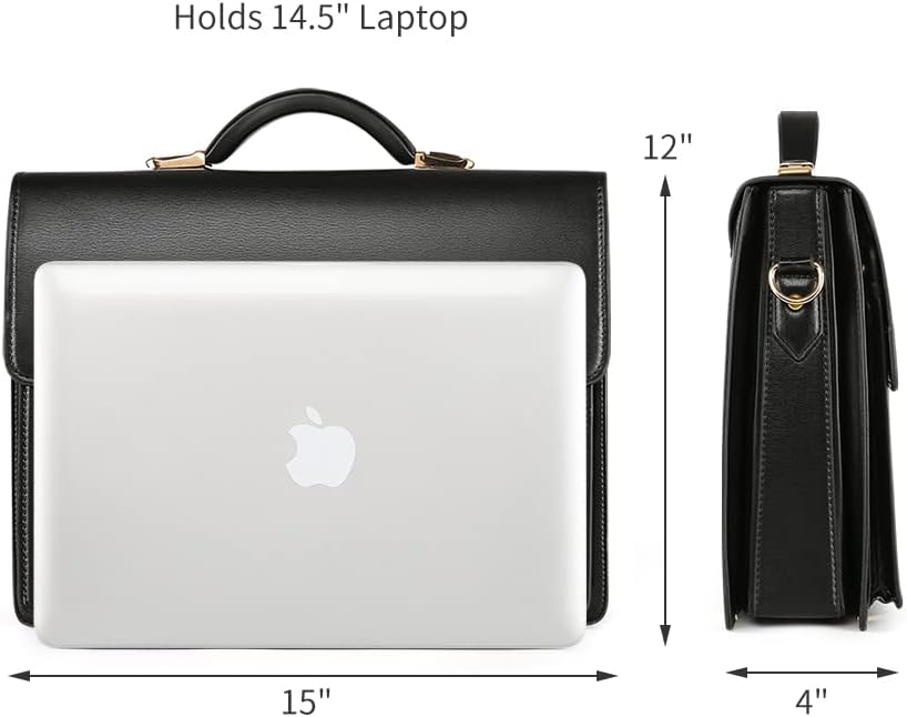 Briefcases for Men Business Mens Leather Briefcase Locking Black Laptop Messenger Bag Lawyer Hard Case