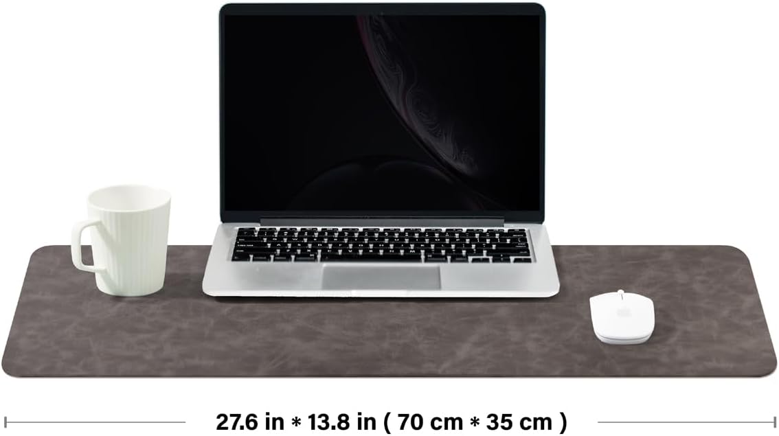 Distressed Leather Desk Mat - Non-Slip PU Desk Pad for Office and Home - Desk Organization and Accessories - Ideal for Large Mouse Pad and Desk Mats on Top of Desks(Slate Gray,27.6"x 13.8")