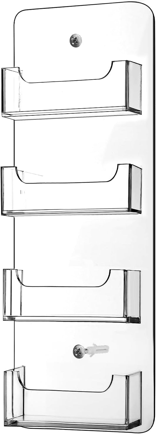 Hillban Acrylic Business Card Holder Wall Mount Clear Sticker Display Rack Multiple Card Holders Clear Acrylic Organizing Sticker Display Stand Pre Drilled(4 Pockets)