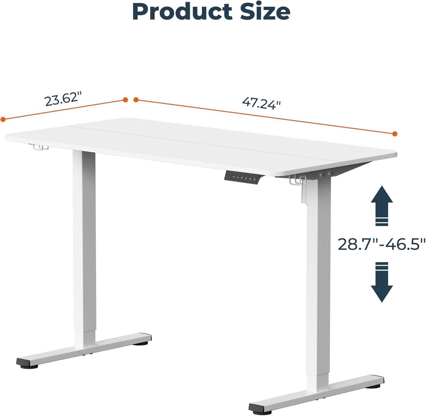 Adjustable Stand Up Desk Standing Desk, 47x24 Inches Home Office Desk with Memory Preset, Computer Workstation Sit Stand Desk Splice, White