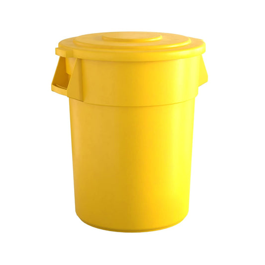 55 Gallon Yellow Round Commercial Trash Can with Lid