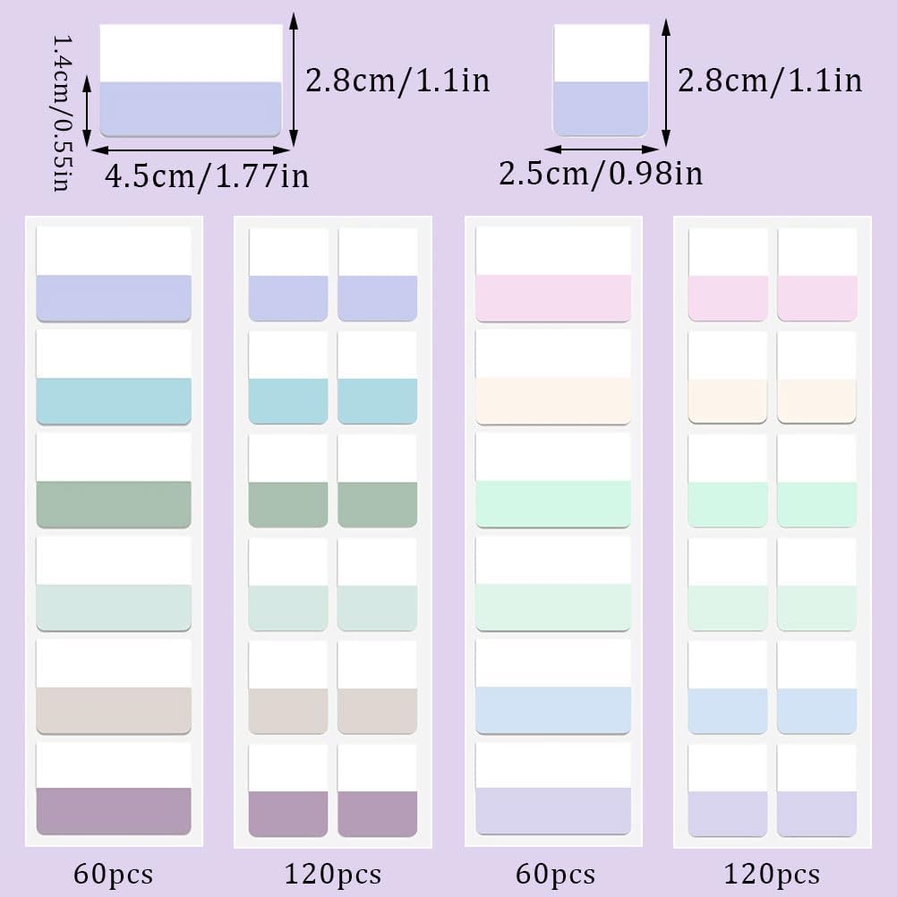 360 Pcs Sticky Index Tabs, Colored Book Sticky Tabs for Notebooks, Repositionable Page Tabs for Notebooks File Classification,12 Colors (1 Inch, 1.8×1 Inch)