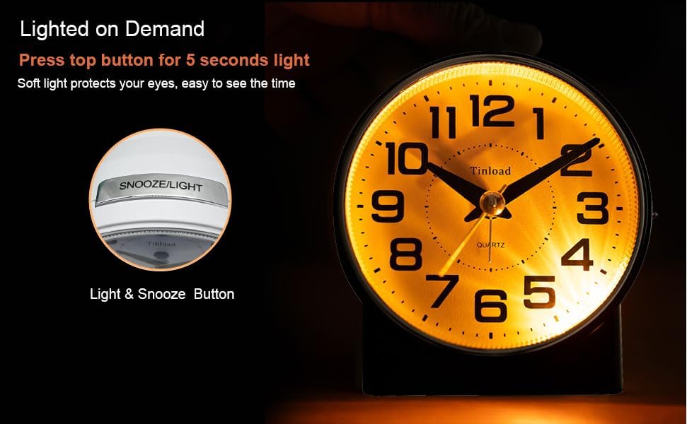 4.3" No Ticking Analog Alarm Clock,Silent Readable for Seniors,Easy to Set,Gradual Rise Alarm,Big Numbers,On/Off Switch on Side,Gentle Wake,Snooze,Lighted on Demand,Battery Operated,White