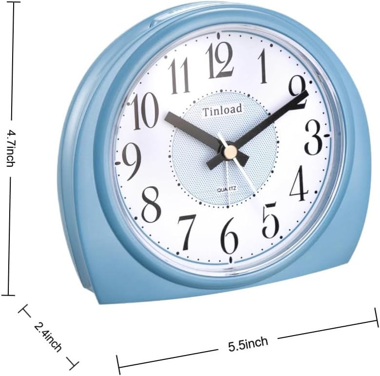 5.5" Large Analog Alarm Clock Silent Non Ticking, Gentle Wake, Beep Sounds, Increasing Volume, Battery Operated Snooze and Manual Light, Easy Set