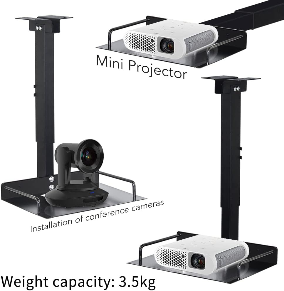 Drsn Universal Ceiling Mount with Tray, 11.4-22 inches Adjustable, No Hole Installation, Aluminum Alloy, in-Tube Cable Routing, Universal Ceiling Mount for Projector/Camera, Wall/Ceiling