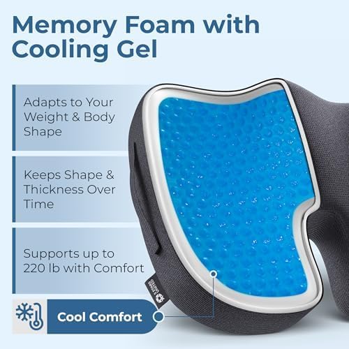 5 STARS UNITED Seat Cushion for Tailbone Pain Relief – Memory Foam Lifting Pillow for Coccyx, Hemorrhoid, Sciatica & Post-Surgery Recovery – Wheelchair, Car, Desk, Gaming & Office Chairs, Arctic Black