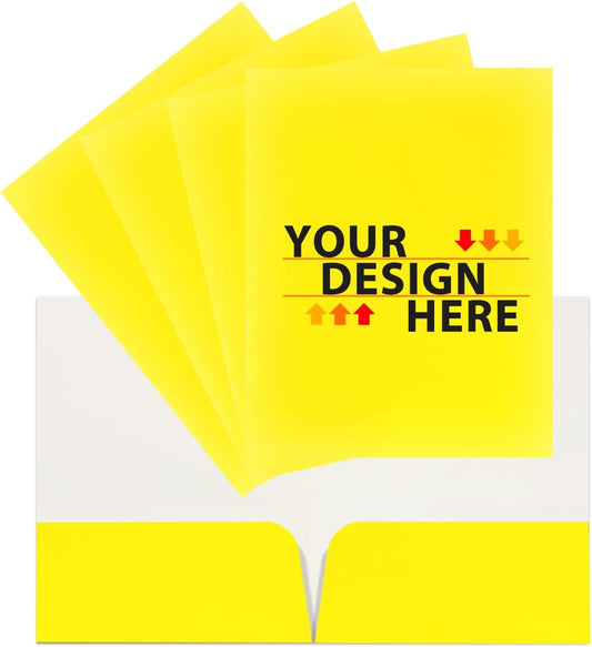 JAM PAPER Custom Printed Semi-Gloss Folders with Round Corner Pockets - Personalized Logo & Text - 10 pt C2S - Yellow - 250/Pack