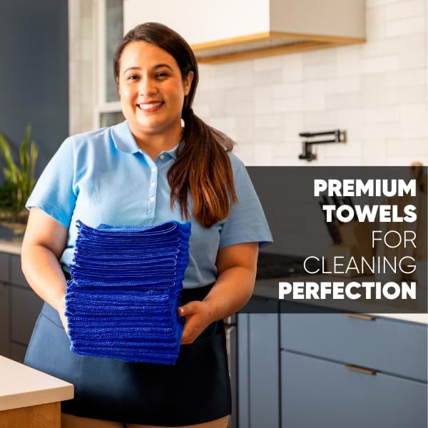 12" x 12" MW Pro Multi-Surface Microfiber Cleaning Cloths | Dark Blue - 12 Pack | Premium Microfiber Towels for Cleaning Glass, Kitchens, Bathrooms, Automotive, Supplies & Products