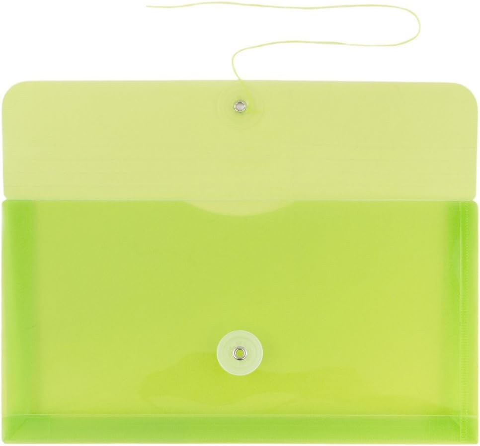 JAM PAPER Plastic Envelopes with Button & String Tie Closure - #10 Business Booklet - 5 1/4 x 10 - Lime Green - 12/Pack