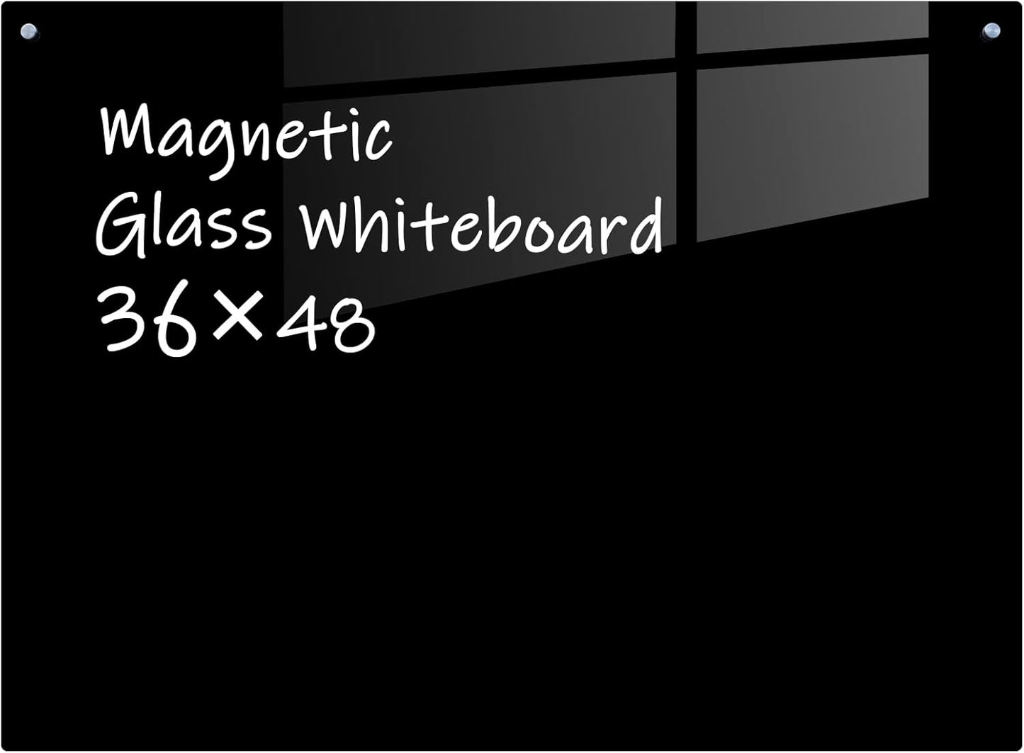 Glass Magnetic Black Board - 48 x36 Inches Frameless Dry Erase Blackboard for Wall, Wall Mounted Glass Board, Writing Board for Office, Meetings and Schools