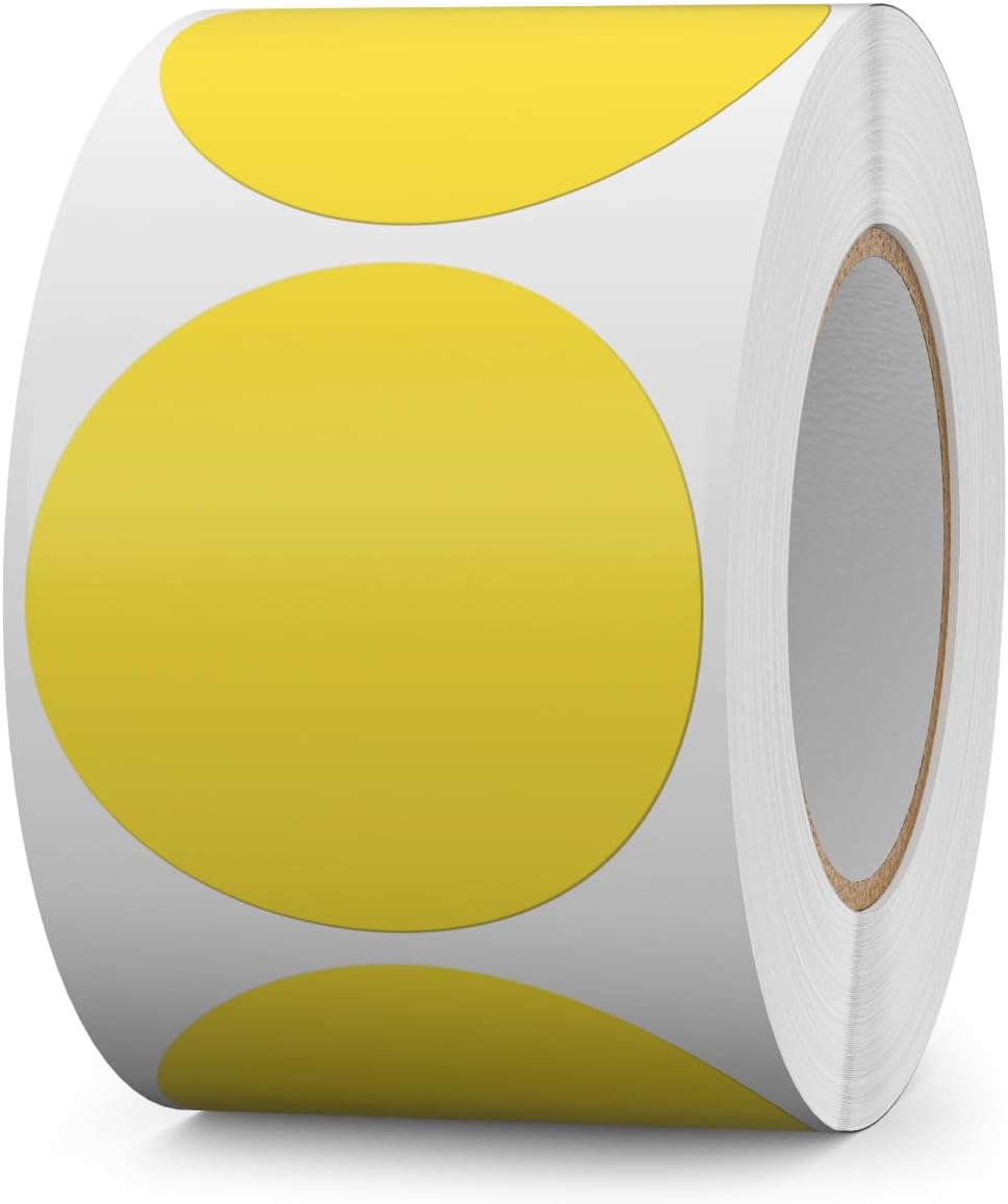 500 PCS Colored Dot Stickers 2 Inch Vinyl Yellow Circle Labels Removable Waterproof Color Coding Round Floor Sticker for Inventory School Marking Organization