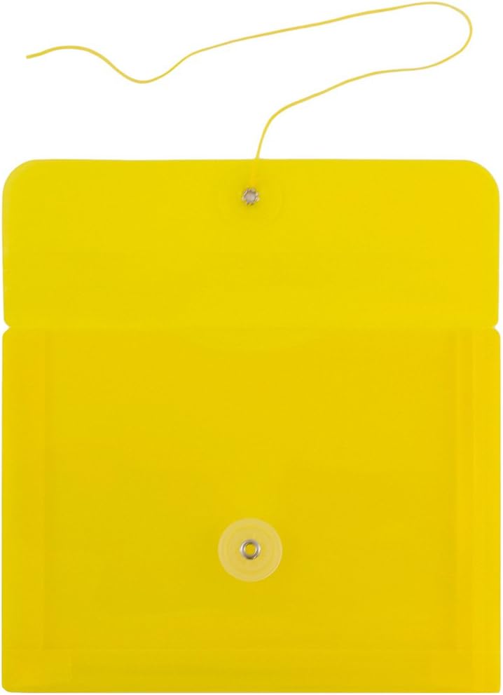 JAM PAPER Plastic Envelopes with Button & String Tie Closure - Index Size - 5 1/2 x 7 1/2 - Yellow - 12/Pack
