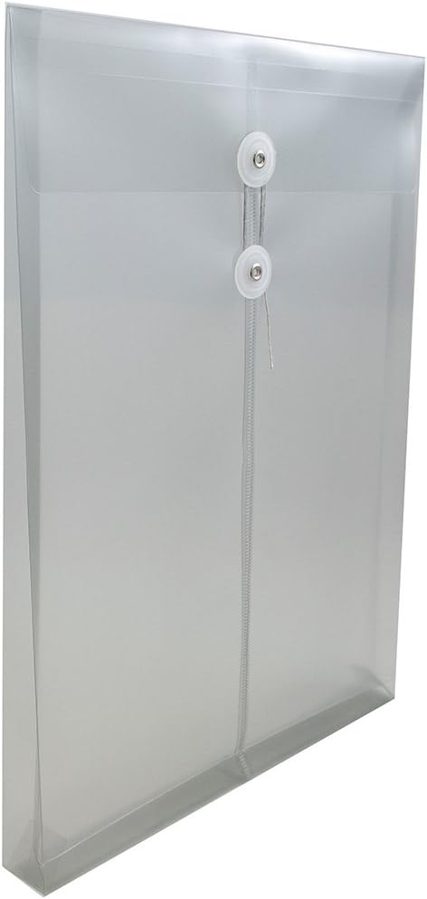 JAM PAPER Plastic Envelopes with Button & String Tie Closure - Legal Open End - 9 3/4 x 14 1/2 - Smoke Gray - 12/Pack