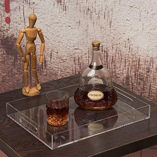 Clear Sturdy Acrylic Serving Tray with Handles-10x15Inch-Serving Coffee,Appetizer,Breakfast,Butler-Kitchen Countertop Tray-Makeup Drawer Organizer-Vanity Table Tray-Ottoman Tray-Decorative Tray