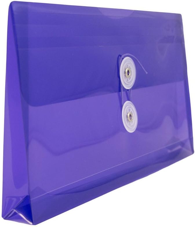 JAM PAPER Plastic Envelopes with Button & String Tie Closure - #10 Business Booklet - 5 1/4 x 10 - Purple - 12/Pack