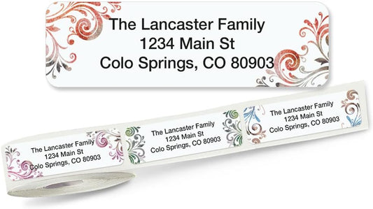 Colorful Images Colorful Gray Swirls Rolled Personalized Return Address Mailing Labels with Dispenser, Customize with Name & Shipping Address, 500 ¾” x 2½” Self Adhesive, Easy Peel Label Roll