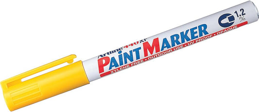 Artline 444XF Paint Markers for Wood, Plastic, and Canvas, Waterproof Marker for Indoor & Outdoor Applications, Opaque Permanent Markers with 0.8mm Bullet Tip - Yellow, 12 Pack