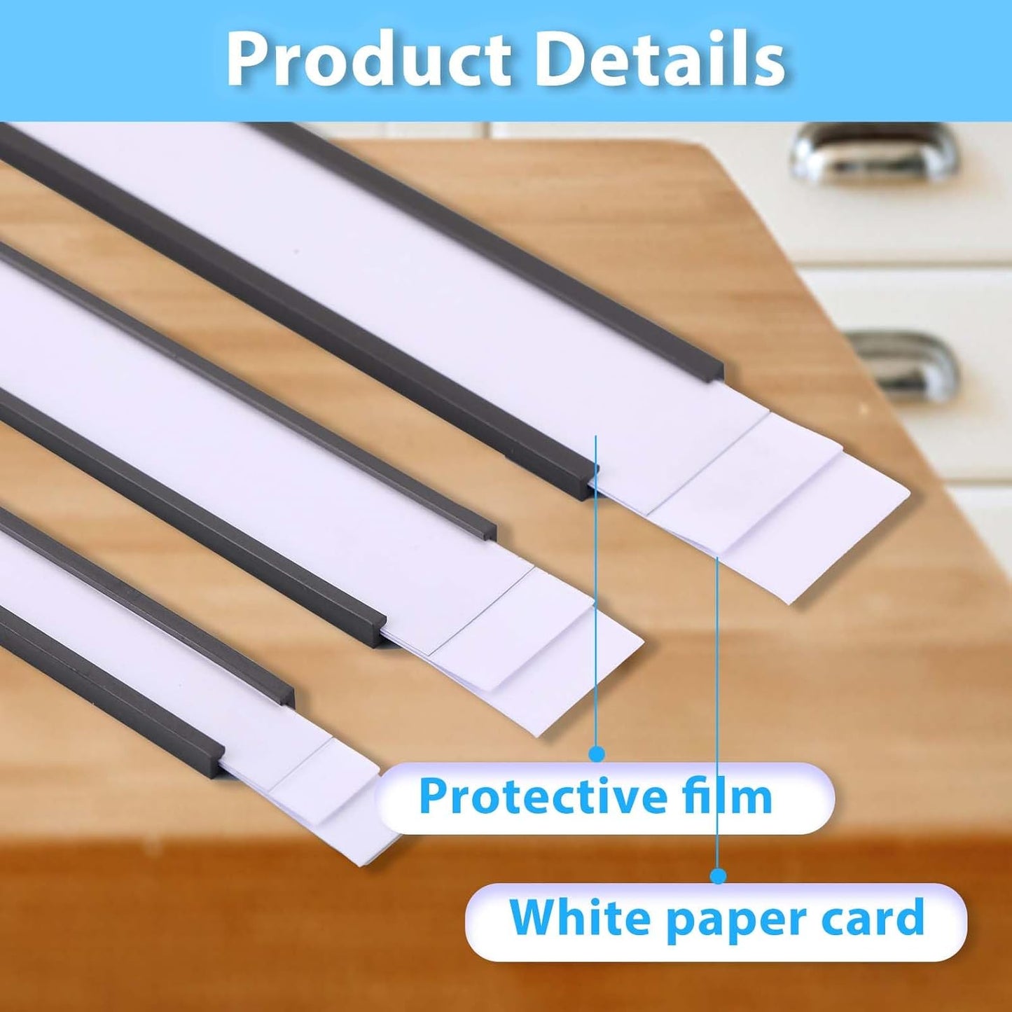 Eeoyu Magnetic Label Holders with Magnets Magnetic Data Card Holders with Clear Plastic Protectors for Metal Shelf, Whiteboard, Set of 30 (0.75 x 6 Inch)