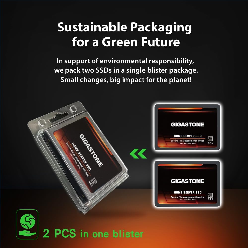 Gigastone Home Server SSD 4TB NAS SSD Drive Cache (2-Pack) 24/7 Durable High Endurance Personal Cloud Data Sync Network Attached Storage RAID 3D NAND 2.5" SATA Internal Solid State Hard Drives