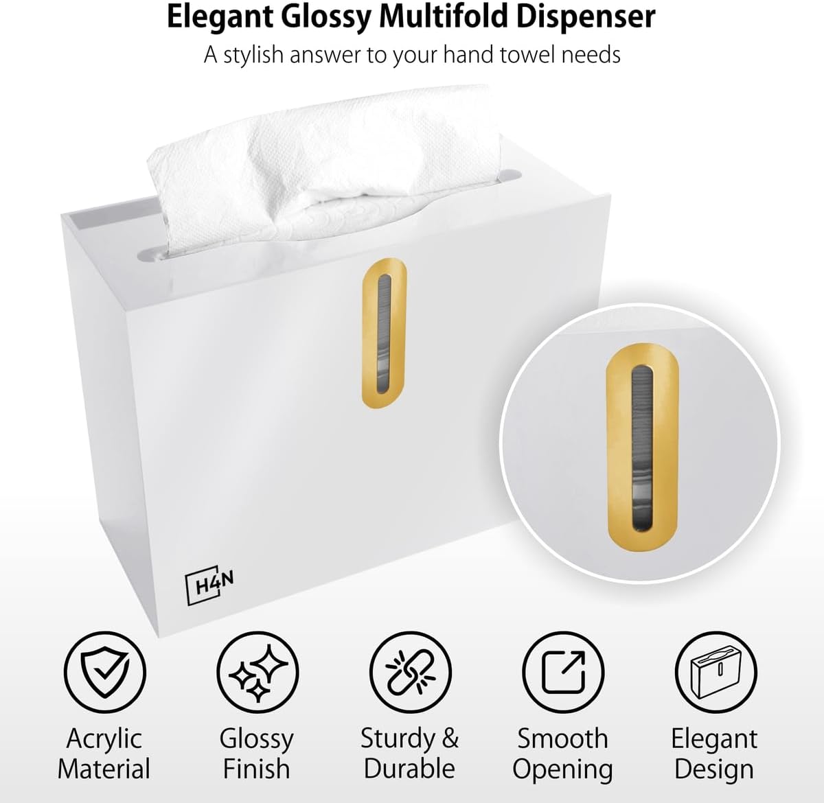 H4N Multifold Hand Paper Towel Dispenser Countertop, Compact Design, Single Sheet Dispensing for Home and Commercial Use, White