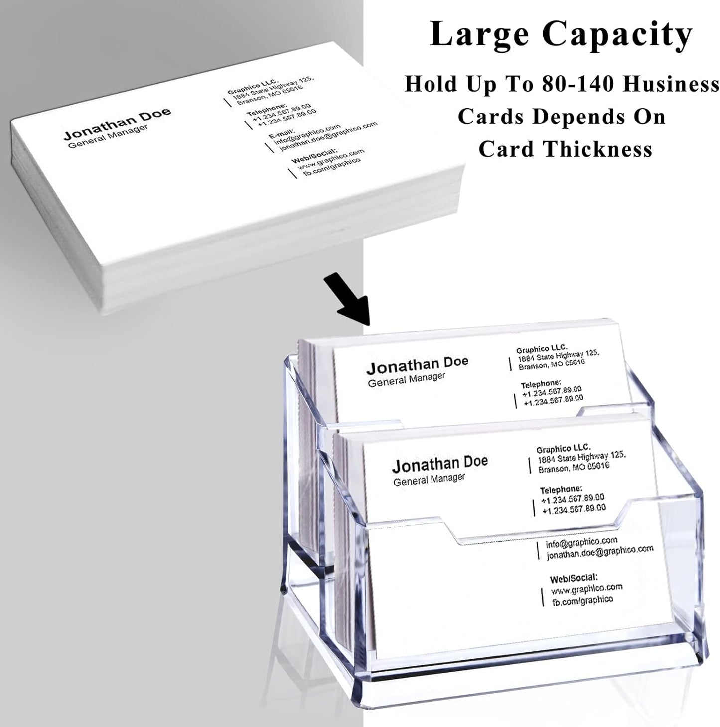 Clear Acrylic Business Card Holder,2 Tier Premium Acrylic Clear Business Card Holder Stand for Desk Fits 100 Business Cards