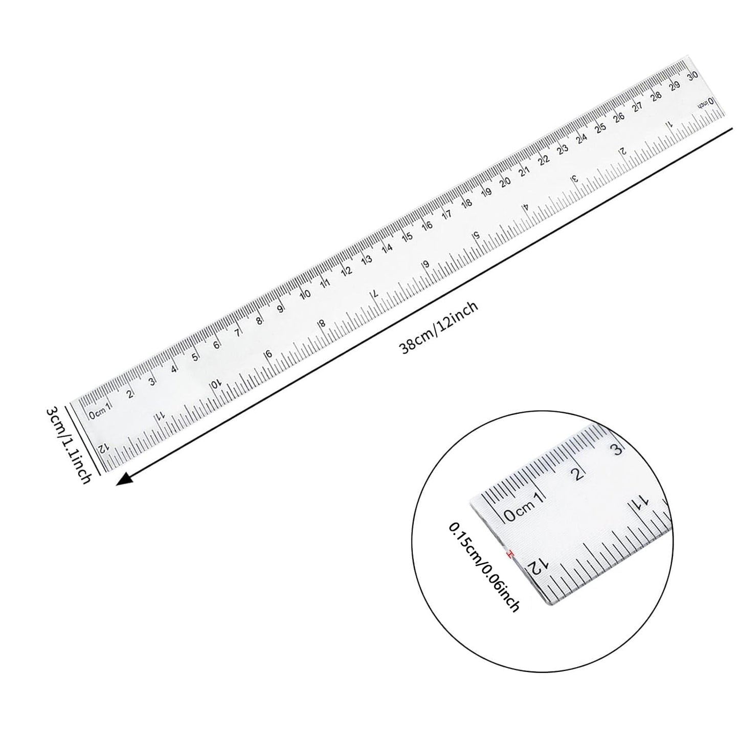 30 Packs Clear Plastic Ruler 12 Inch with Centimeter and Millimeter, Metric Rulers Bulk for Kids Classroom School Office