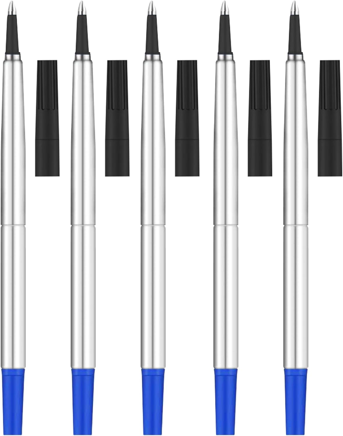 DunBong Quink Ink Rollerball, Compatible with Parker Rollerball Pens, 0.5mm Fine Point, Blue Ink Refill Pack of 5, Replaceable Gel Ink Pen Refills, Smooth Writing (Blue-0.5mm)