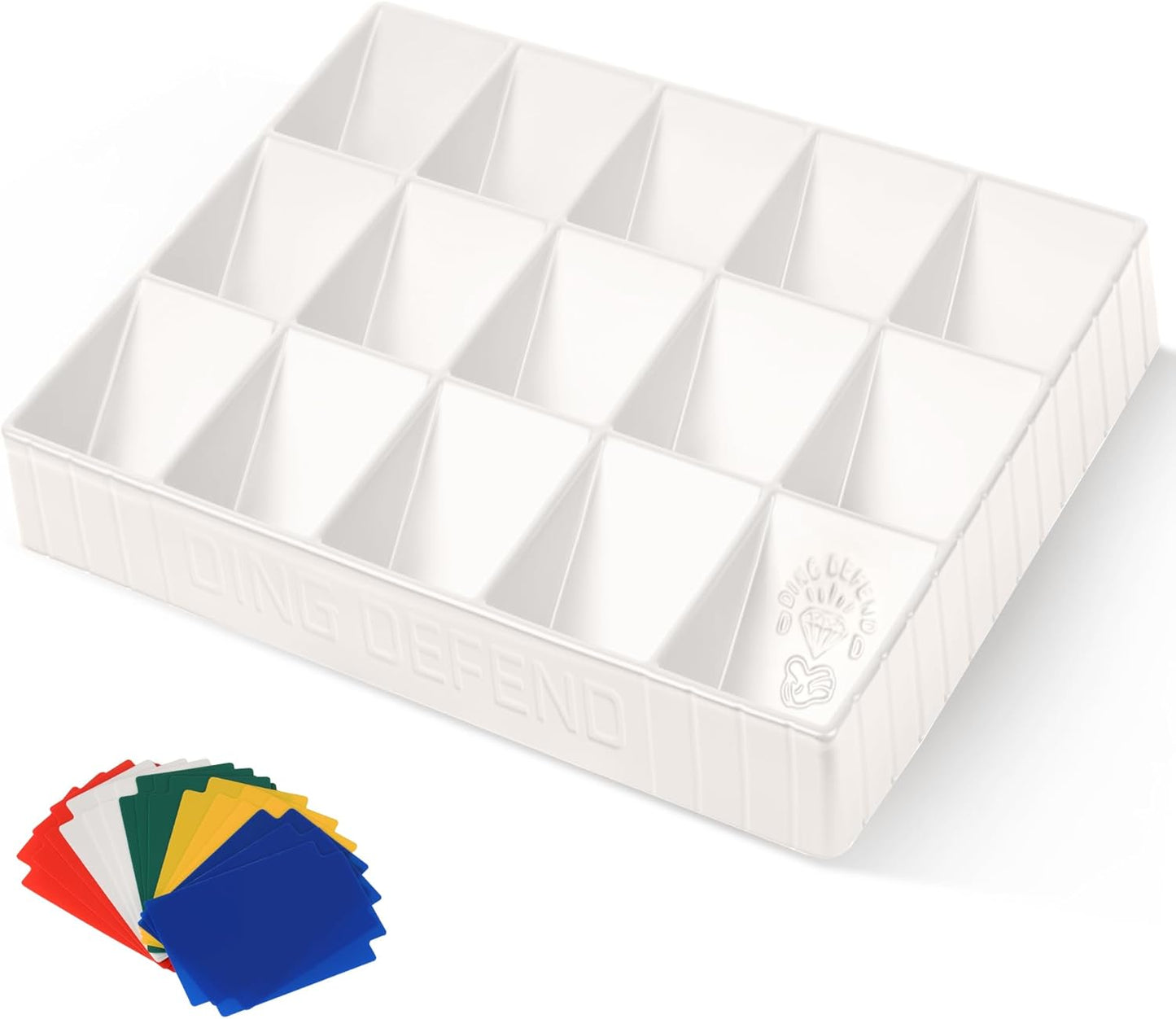 Card Sorting Tray - Stackable Trading Cards Organizer, 15-Compartment Sorter Tray for Organizing Raw Cards, Sleeved Cards or Toploaders– Includes 15 Trading Card Dividers, White