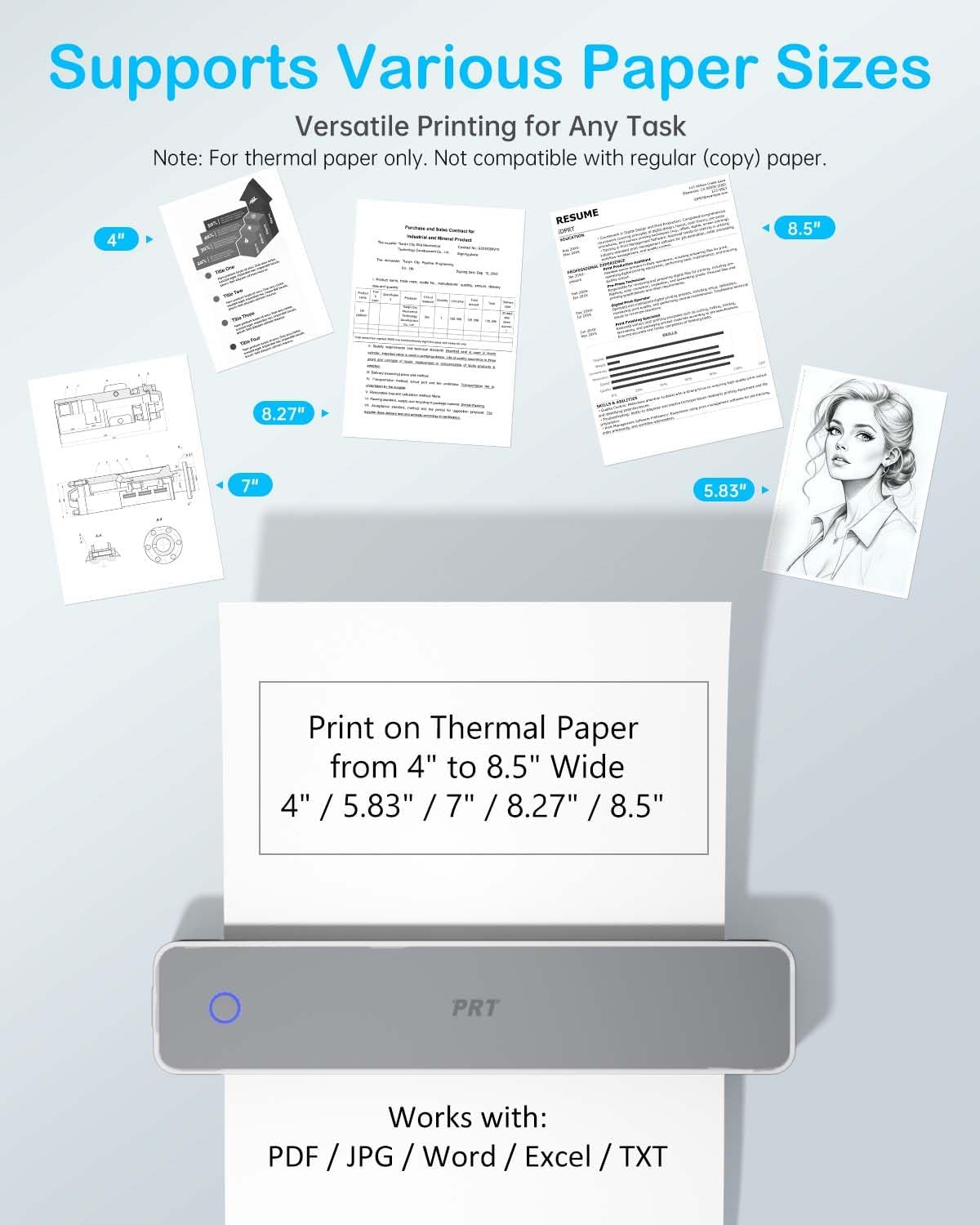 Inkless Portable Printer for Travel, Wireless Thermal Printer Support 8.5 x 11 Inch US Letter A4 B5, Bluetooth Mobile Printers with iOS, Android, Laptop for Home Use, Car, Office, School, Grey