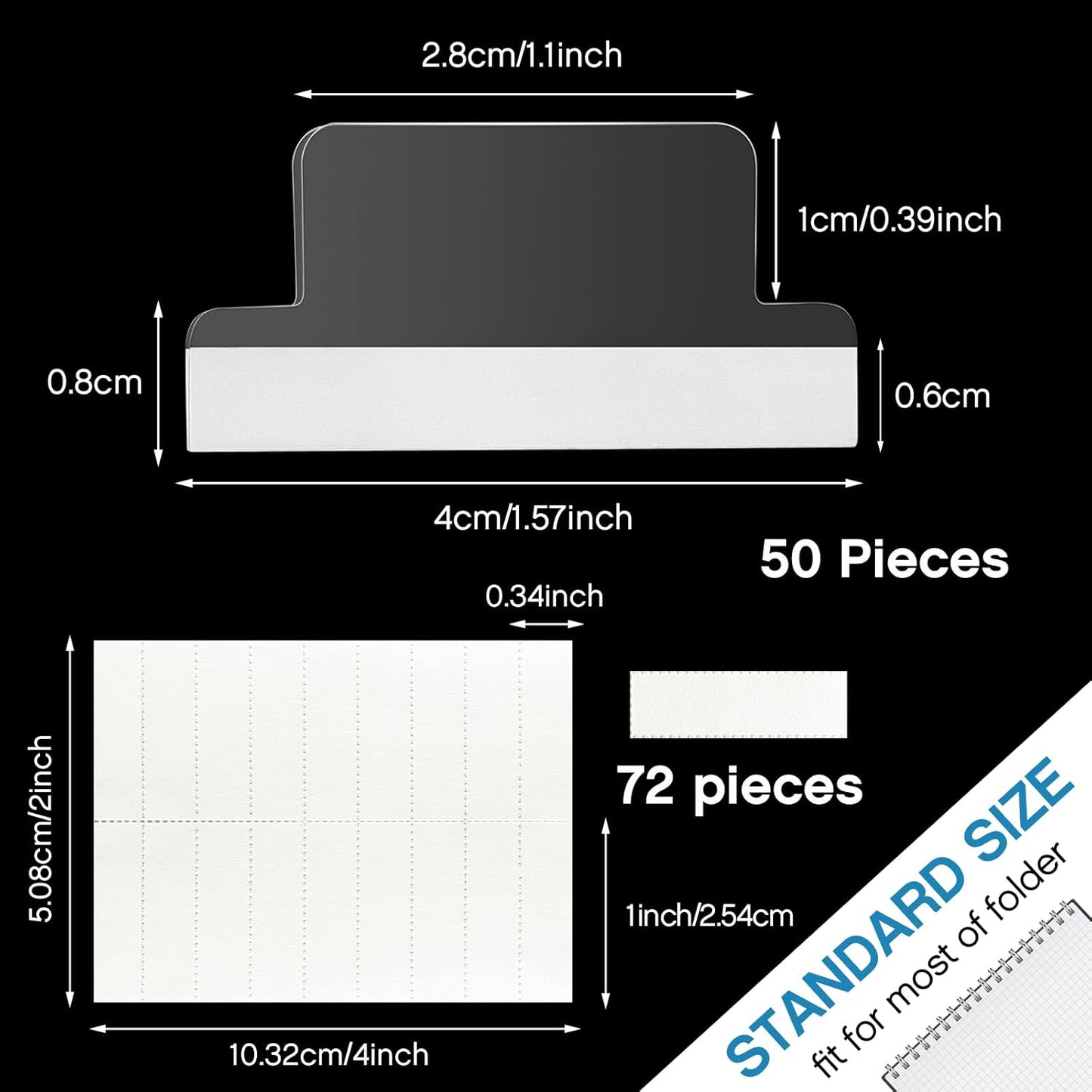 Insertable Self Adhesive Tabs with Printable Inserts, 1 Inch Clear Index Tabs Sticky Plastic Divider Planner on File Folder and Inserts for Book Page(50 Pieces)