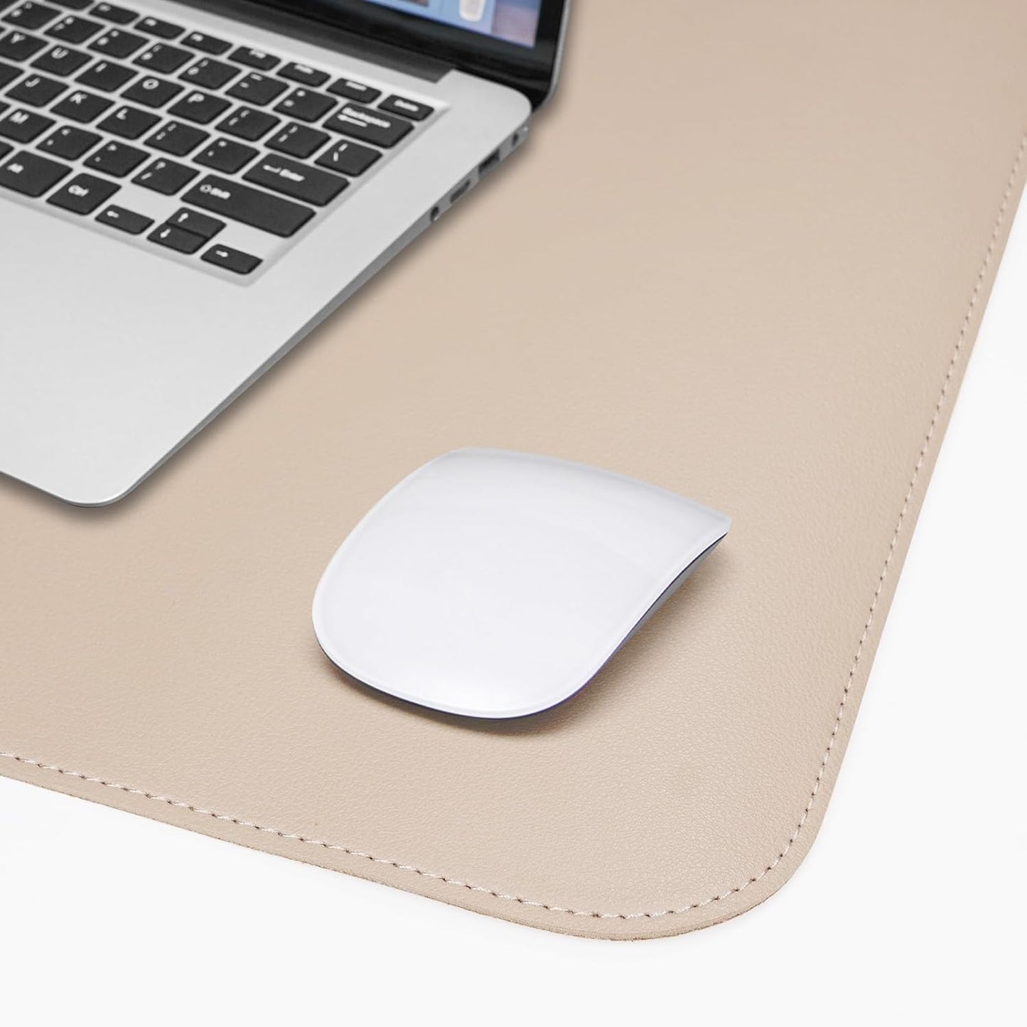 AFIING Leather Desk pad Protector, Large Non-Slip Office Desk Mat with Natural Cork & PU Leather, Waterproof Writing Mouse Pad for Office and Home (31.5in*17in,Beige)