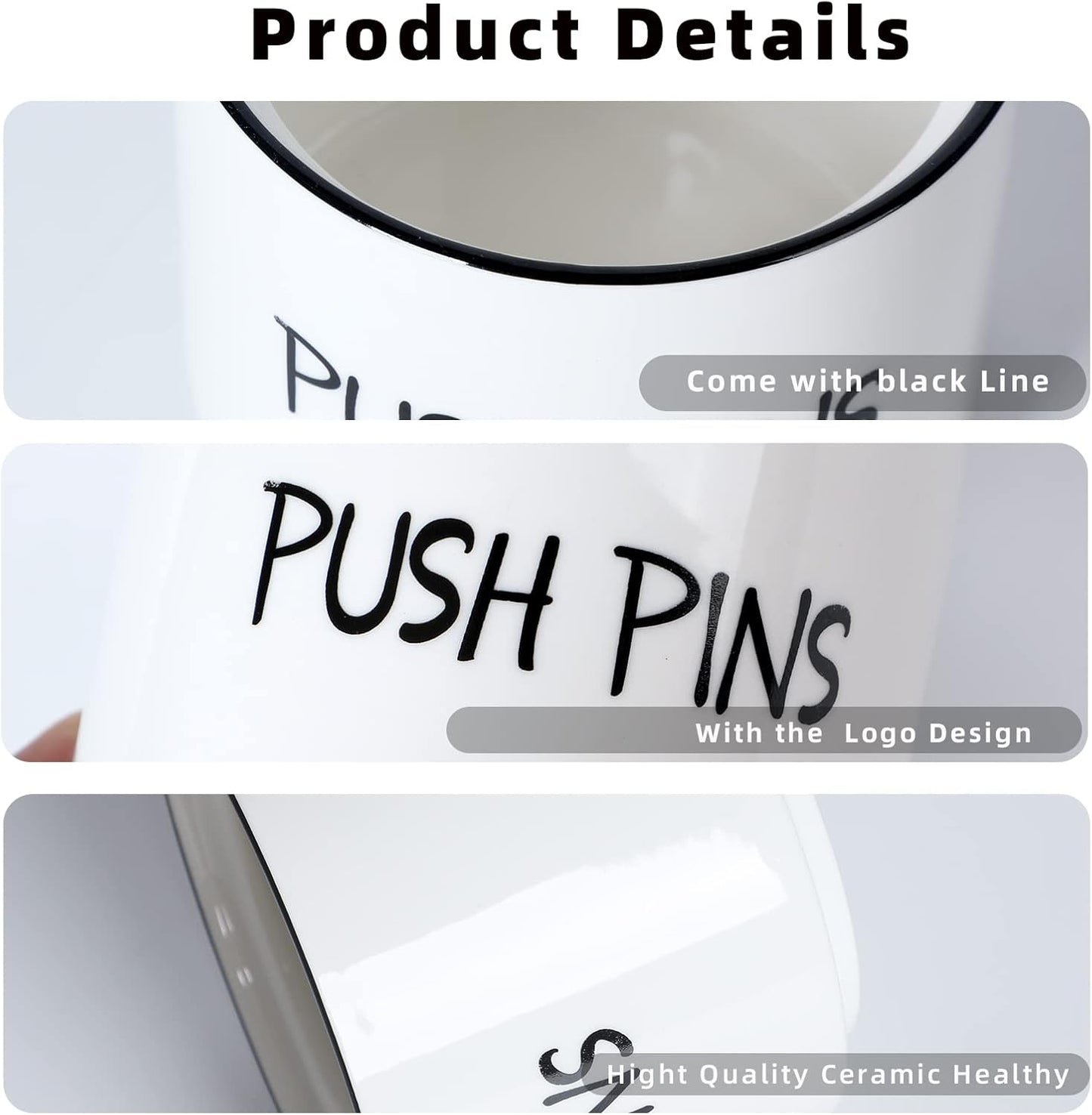 Ceramic Push Pins Holder, Paper Clips Dispenser Organizer for Desk and Binder Clips Holders Container for Office School Home Supplies 3.4Inch, White