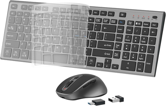 FENIFOX Wireless Keyboard and Mouse, Ergonomic Rechargeable Silent Quiet Slim USB C Flat Compact Full Size with Number Pad Soft Cover Keyboards for Mac Computer PC Surface Laptop MacBook iMac Black