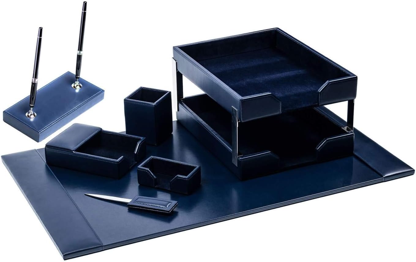 Dacasso Navy Blue Bonded Leather 9-Piece Desk Set (D5009)