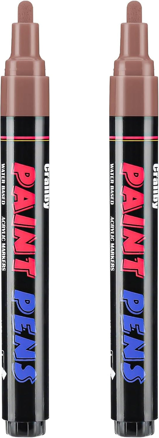 2 Pack Brown Paint Pens Paint Markers - Permanent Quick Dry Waterproof Marker Pens for Rocks Wood Fabric Plastic Canvas Glass Mugs Metal Tire Stone