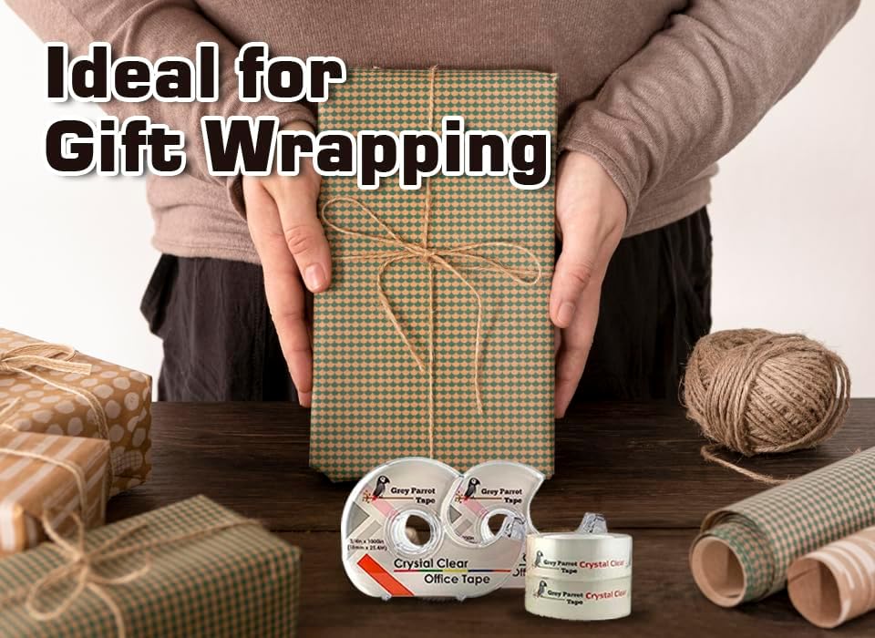 Greyparrot Office Tape Clear Refill Rolls + Dispenser(8 Pack),(3/4” X 1000in/pack). for Craft Jobs, Gift Wrapping, Office Work Glossy Finish, Refillable (8000 inch/Total(Matte)