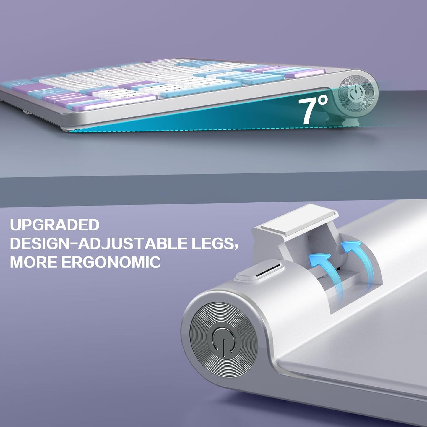 Colorful Wireless Keyboard with Low-Profile Keys-Soft Touch,Cute,Quiet Design,Windows & Mac OS，Office Cordless Slient Computer Keyboard for Desktop,Laptop, PC, Mac, Windows-Purple Blue White