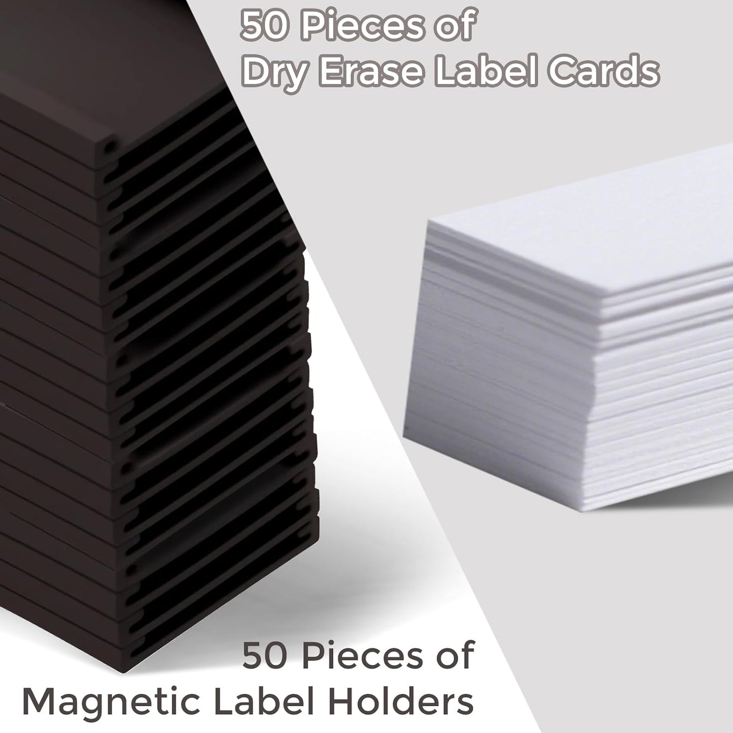 50 Pack Magnetic Label Holders, 'C' Channel Magnets Card Holders with Dry Erase Insert Label Card for Metal Racks and Shelves (1" x 2")