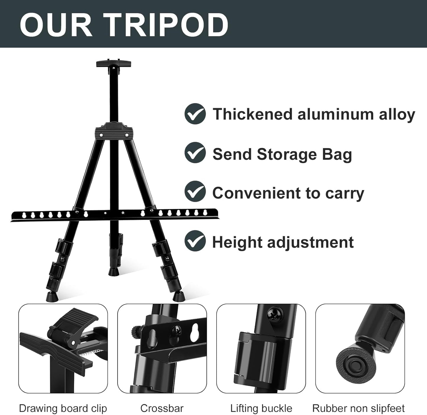 AROIC Art Painting Artist Easel Stand, Painting Display Easel Stand,Portable Adjustable Iron Tripod Display Stand with Bag, Height from 20 to 66 in for Table-Top/Floor Drawing and Displaying(8 Pack)