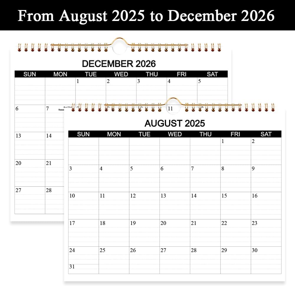 Calendar 2025-2026 - Wall Calendar 2025-26 Runs from August 2025 to December 2026, 17 Months Calendar with Thick Paper for Planning at Home or Office, 8.5 x 11 Inch, Black