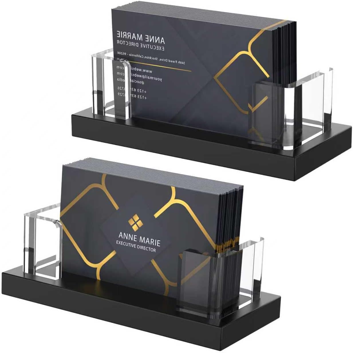 Acrylic Business Card Holder for Desk,Business Card Stand,Clear Business Card Display,Desk Business Card Holders,Business Card Display Stand,Acrylic Business Card Holder Display,Black 2 Pcs